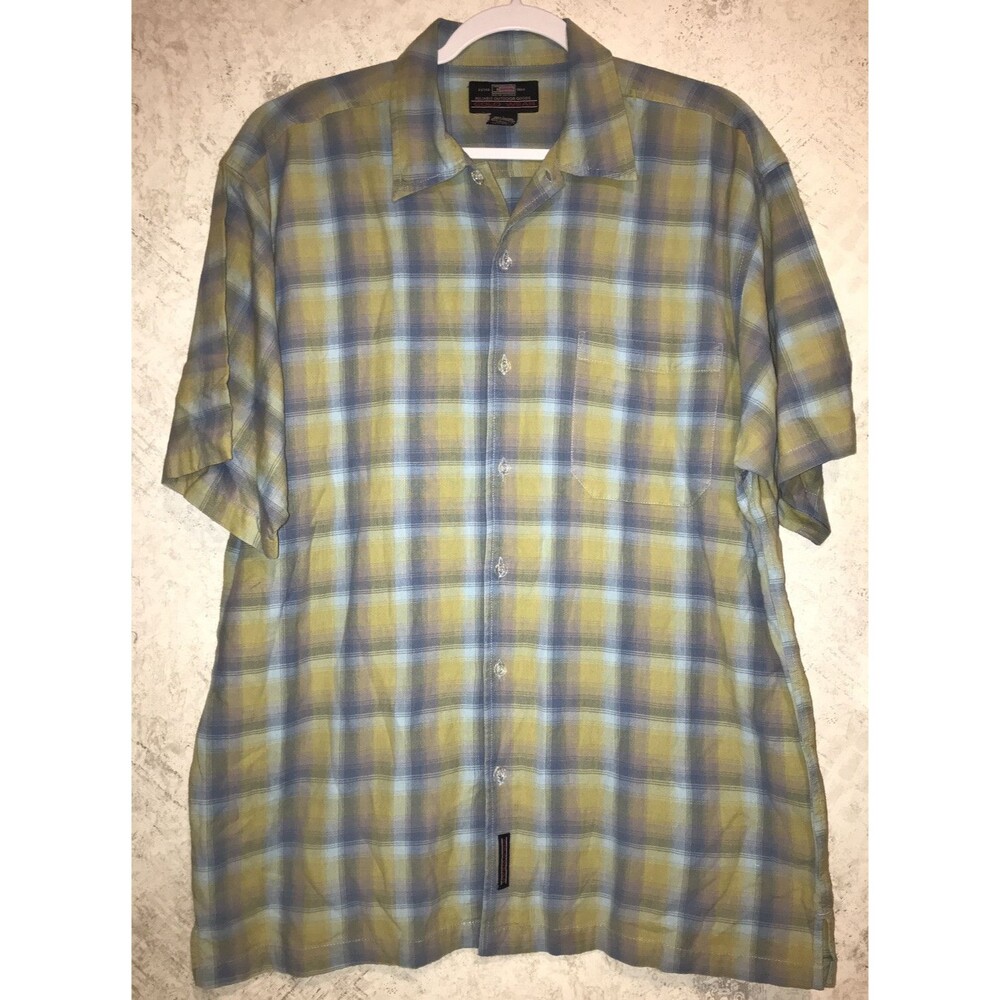 Colo Outdoor Wear Checks Green Button Shirt Men Large L Cotton